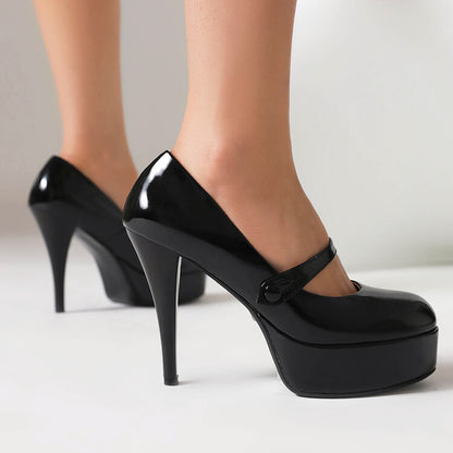 Round Toe Cone Heel Mary Jane Platform Pumps for Women