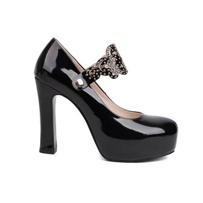 Studded Chunky Heel Mary Jane Platform Pumps for Women