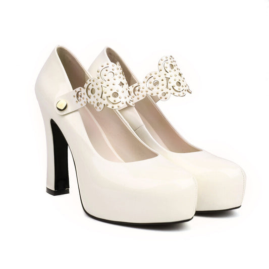 Studded Chunky Heel Mary Jane Platform Pumps for Women