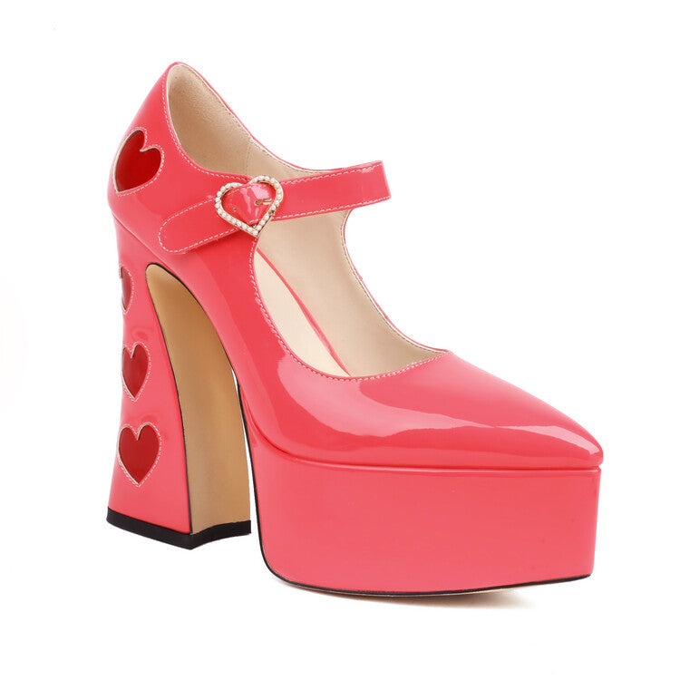 Pearls Love Hearts Spool Heel Mary Jane Platform Pumps for Women