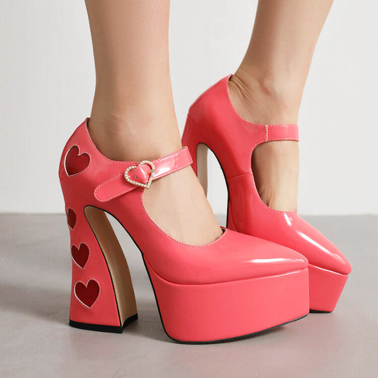 Pearls Love Hearts Spool Heel Mary Jane Platform Pumps for Women