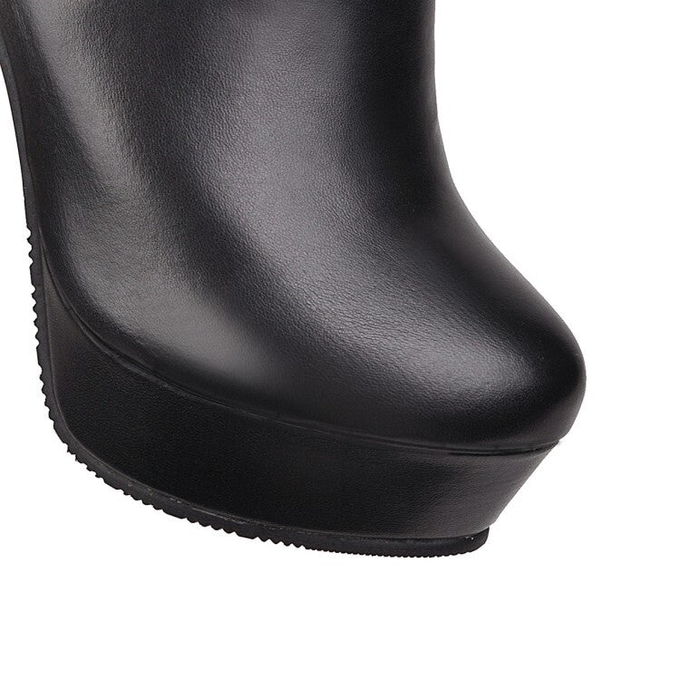 Round Toe Pearls Flowers Spool Heel Platform Knee High Boots for Women