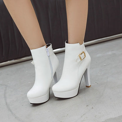 Booties Buckle Straps Block Chunky Heel Platform Short Boots for Women