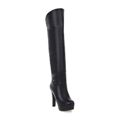 Folded Block Chunky Heel Platform Knee High Boots for Women