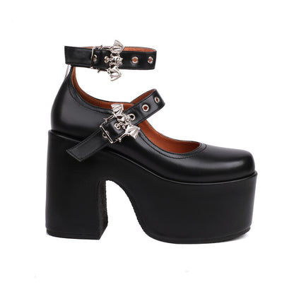 Buckle Block Heel Mary Jane Platform Pumps for Women