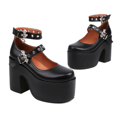 Buckle Block Heel Mary Jane Platform Pumps for Women