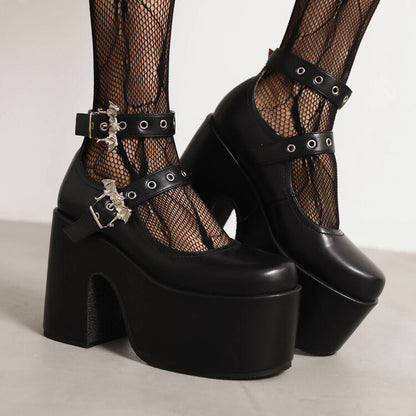 Buckle Block Heel Mary Jane Platform Pumps for Women