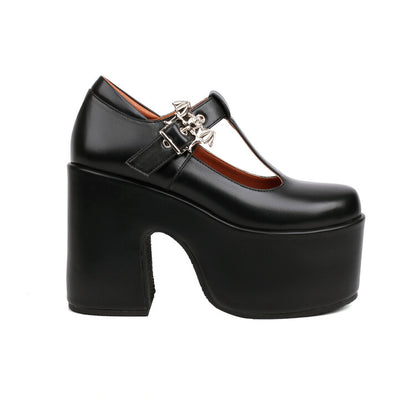 T Strap Buckle Straps Block Heel Mary Jane Platform Pumps for Women