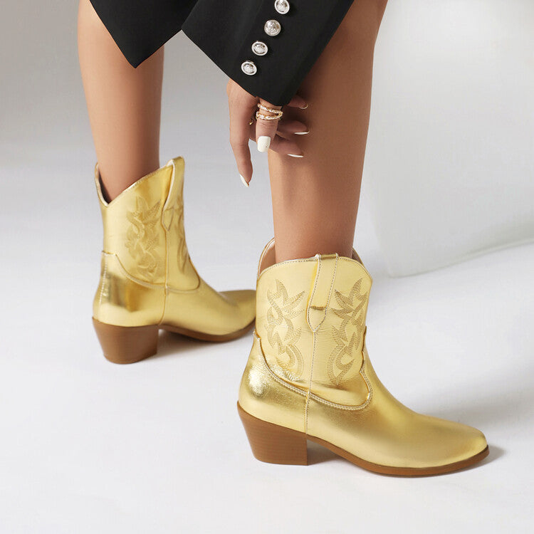 Pointed Toe Beveled Heel Mid Calf Western Boots for Women