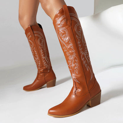 Pointed Toe Beveled Heel Mid Calf Western Boots for Women