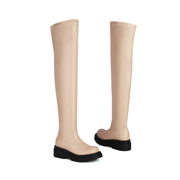 Round Toe Platform Over the Knee Boots for Women