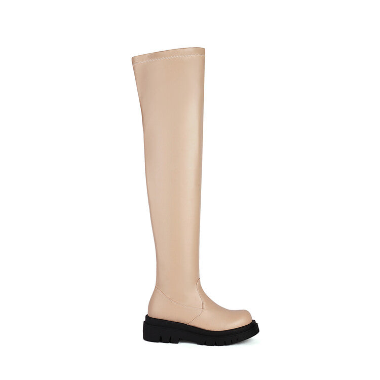 Round Toe Platform Over the Knee Boots for Women