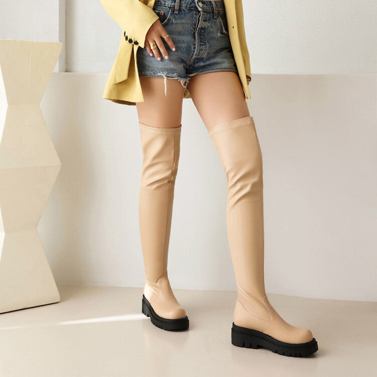 Round Toe Platform Over the Knee Boots for Women