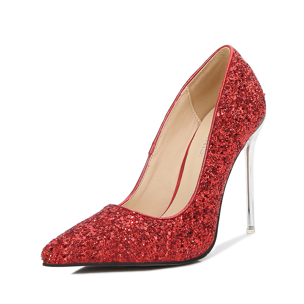 Ladies Sequins Shallow Stiletto Heel Pumps