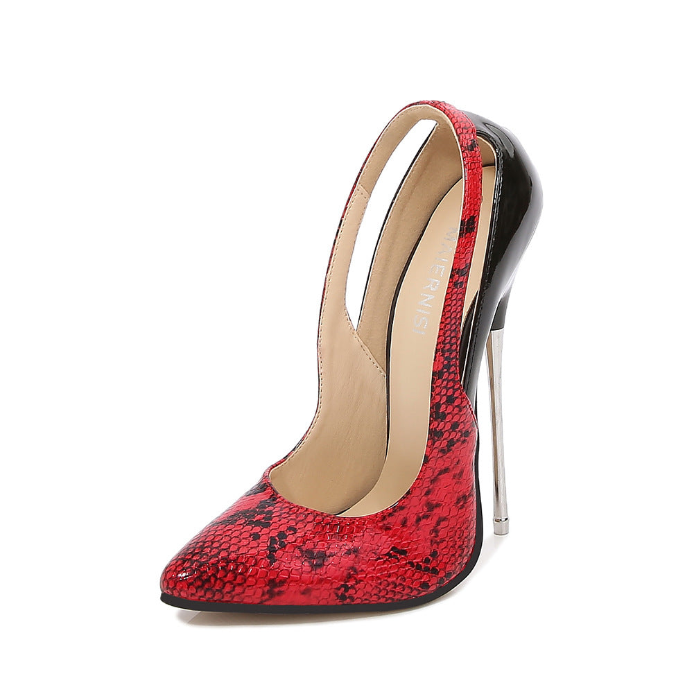 Ladies Snake Printed Pointed Toe Shallow Stiletto Heel Pumps