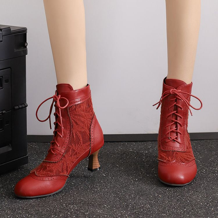 Women's Lace Up High Heel Ankle Boots