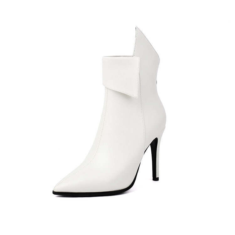 Women's Glossy Pointed Toe Thin Heel Ankle Boots