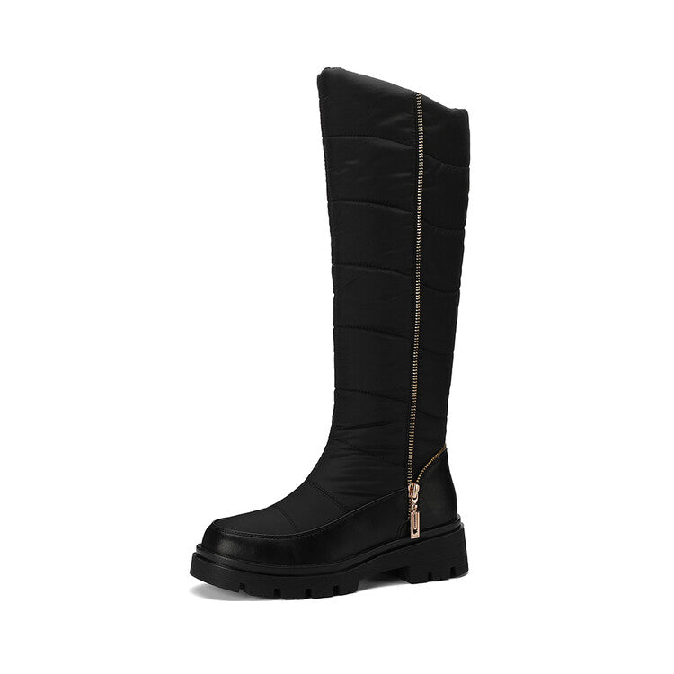 Women's Plush Down Waterproof Flat Platform Mid Calf Snow Boots