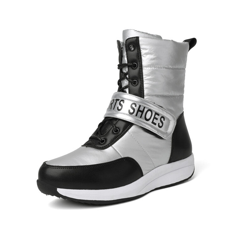 Women's Patchwork Plush Platform Wedges Down Waterproof Snow Boots