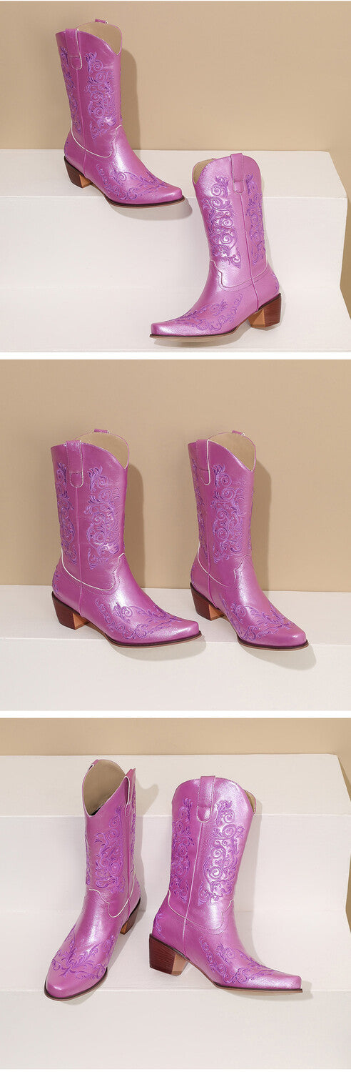 Women's Embroider Block Heel Western Boots