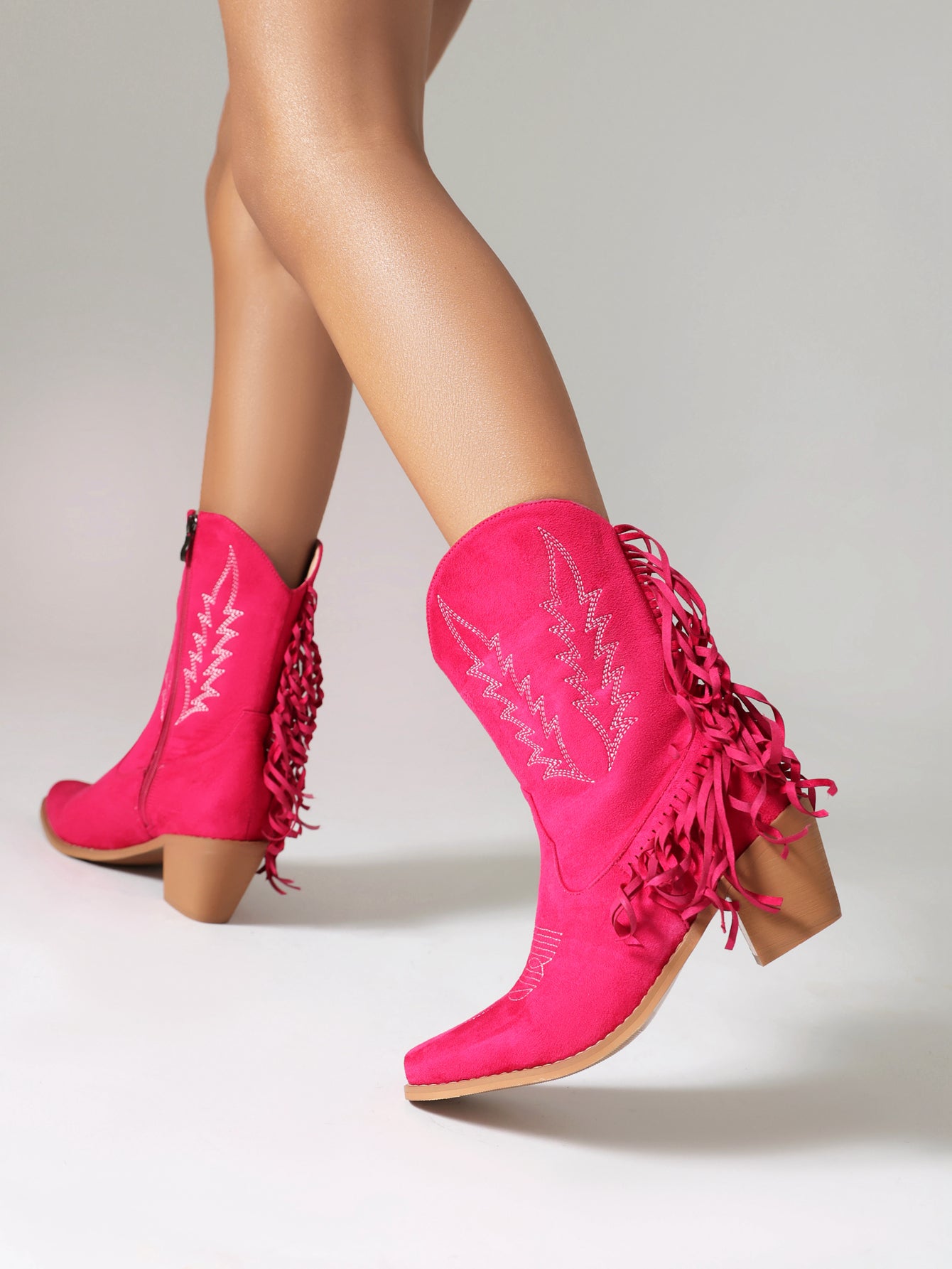 Women's Embroider Tassel Block Heel Mid Calf Western Boots