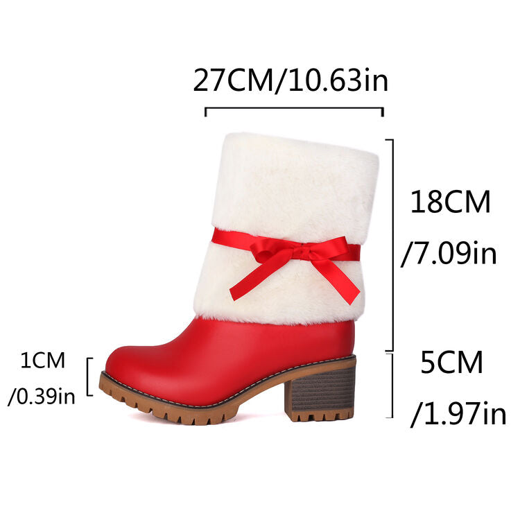 Women's Patchwork Bowtie Low Heel Short Boots