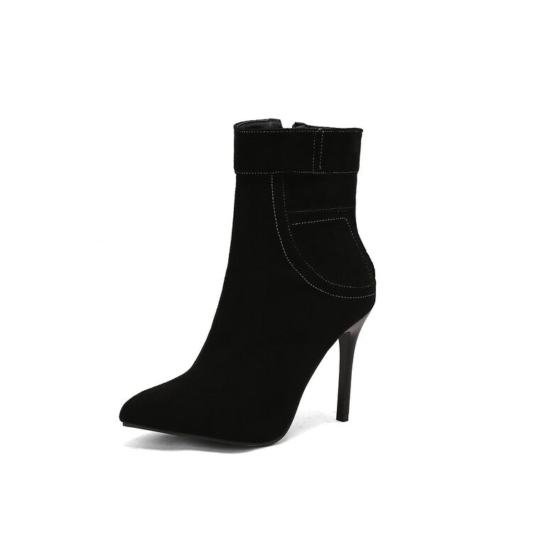 Women's Patchwork Pointed Toe Thin Heel Short Boots