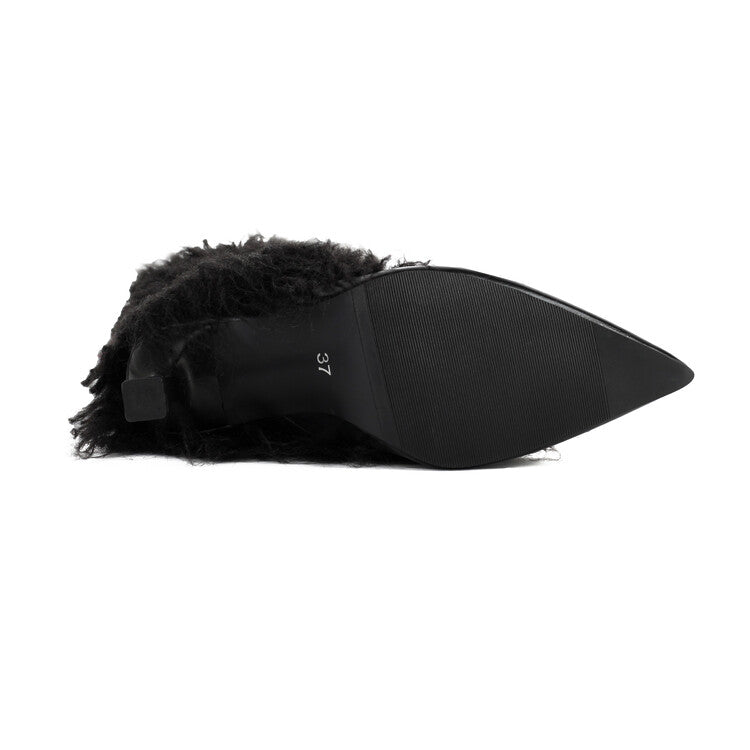 Women's Tassel Pointed Toe Hoof Heel Mid Calf Boots