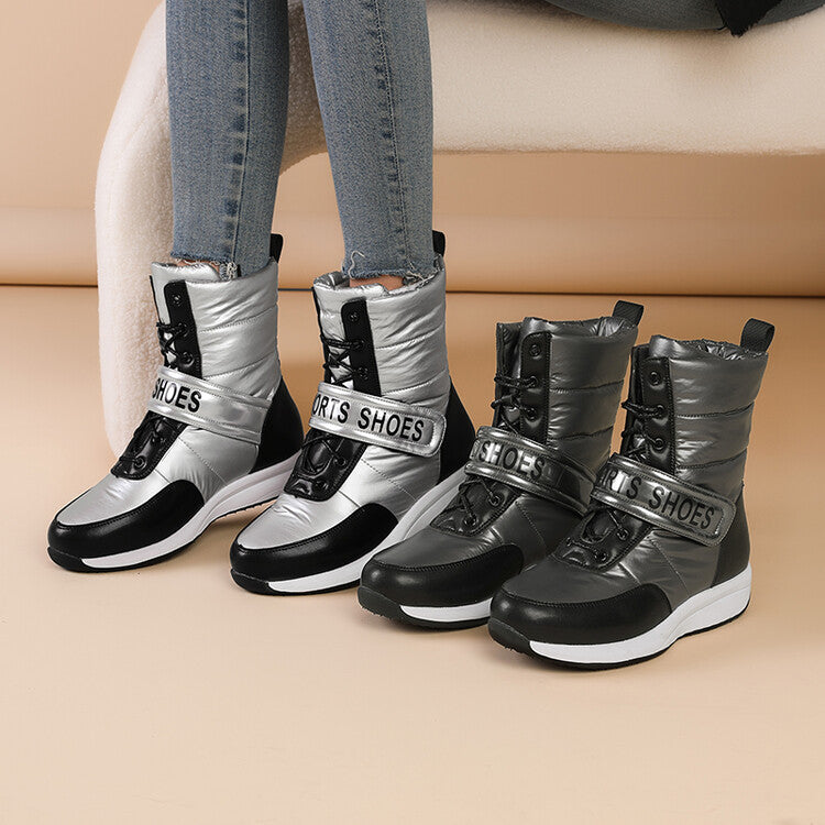 Women's Patchwork Plush Platform Wedges Down Waterproof Snow Boots