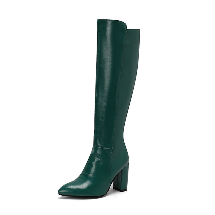 Women's Pointed Toe Block Heel Knee High Boots