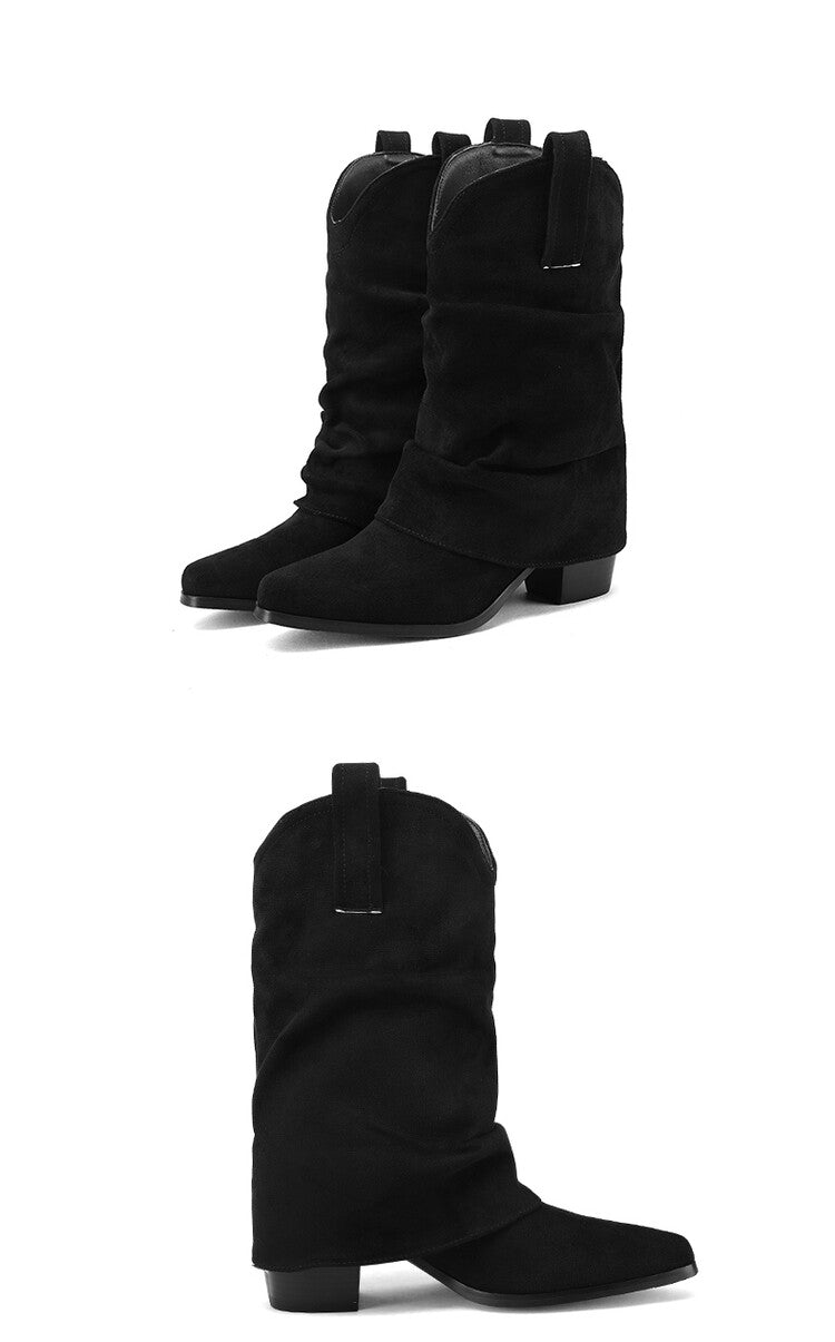 Women's Pleated Pointed Toe Western Boots