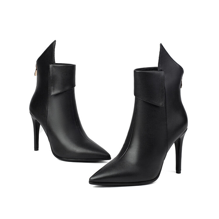 Women's Glossy Pointed Toe Thin Heel Ankle Boots