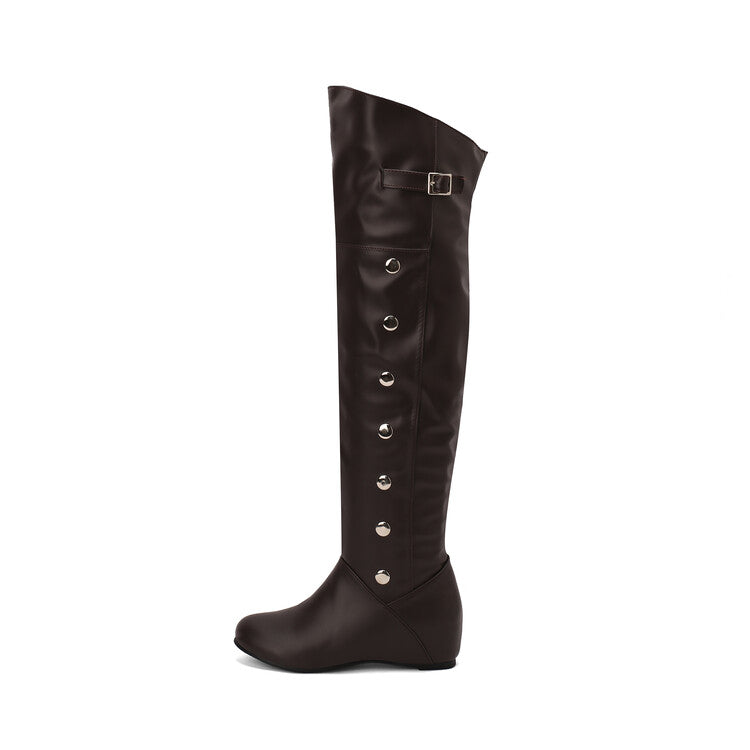 Women's Rivets Round Toe Increased Internal Over the Knee Boots