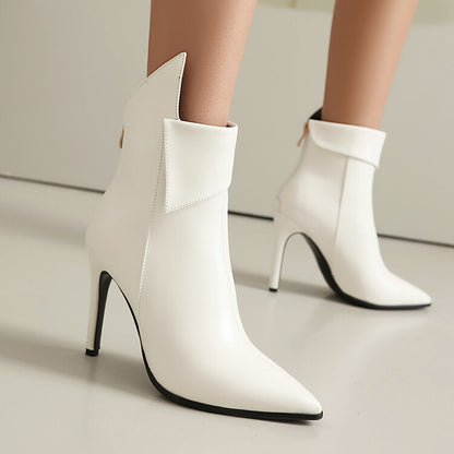 Women's Glossy Pointed Toe Thin Heel Ankle Boots