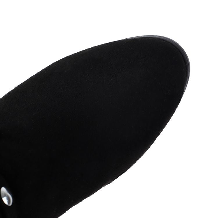 Women's Studded Round Toe High Heel Mid Calf Boots