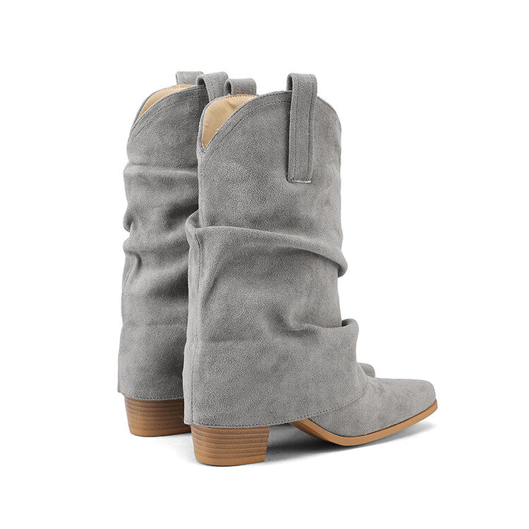 Women's Pleated Pointed Toe Western Boots