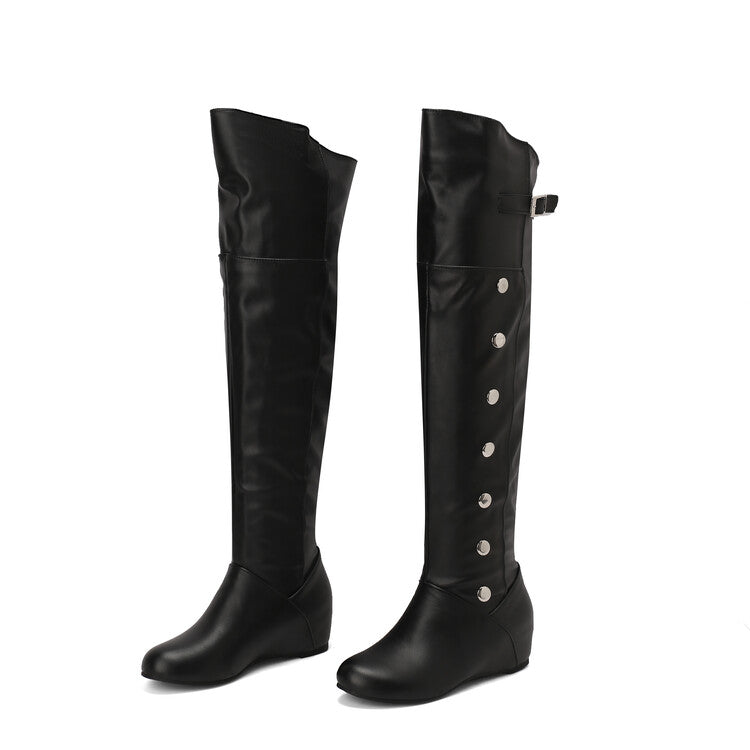Women's Rivets Round Toe Increased Internal Over the Knee Boots