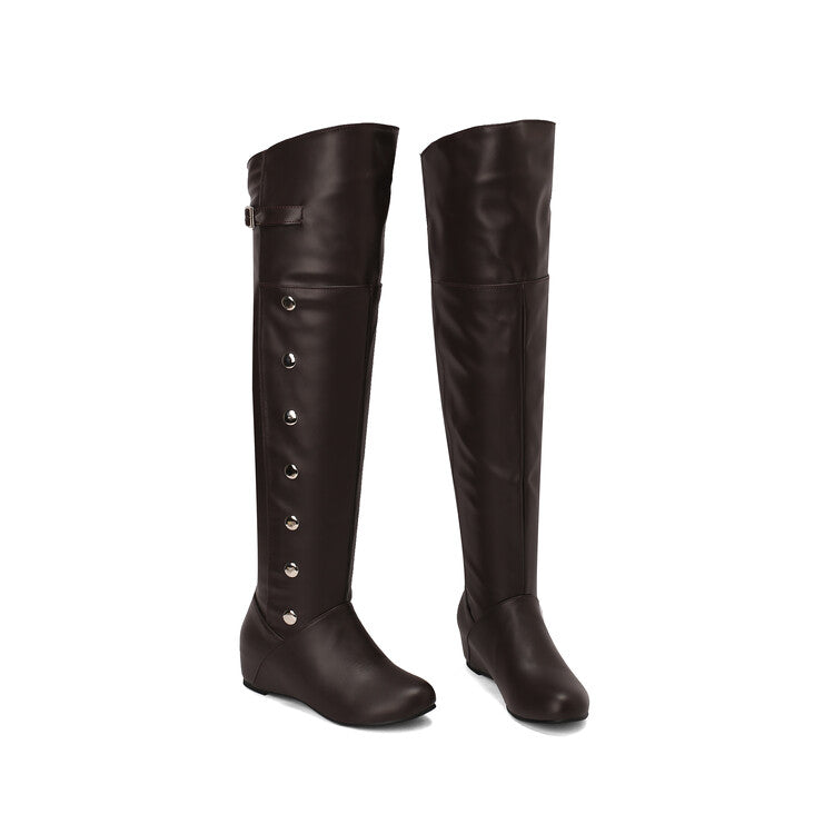 Women's Rivets Round Toe Increased Internal Over the Knee Boots