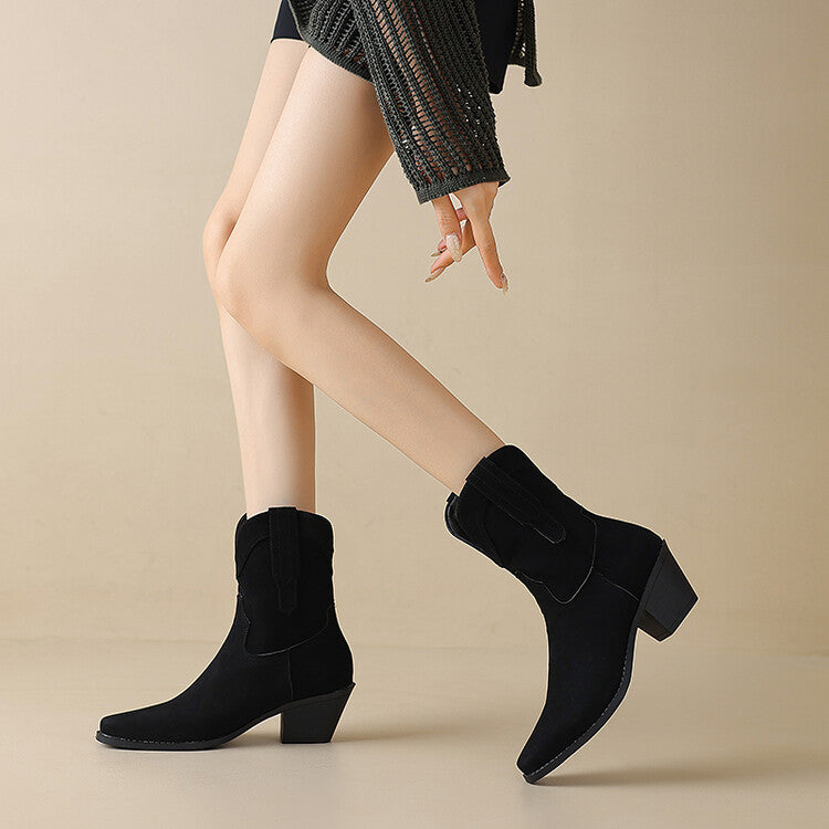 Women's Square Toe Block Heel Mid Calf Western Boots