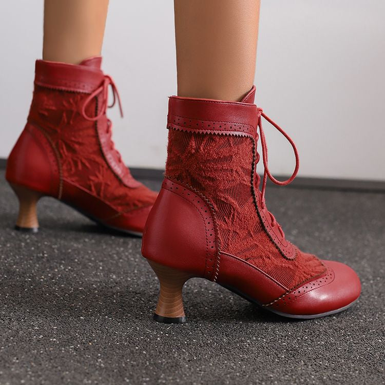 Women's Lace Up High Heel Ankle Boots