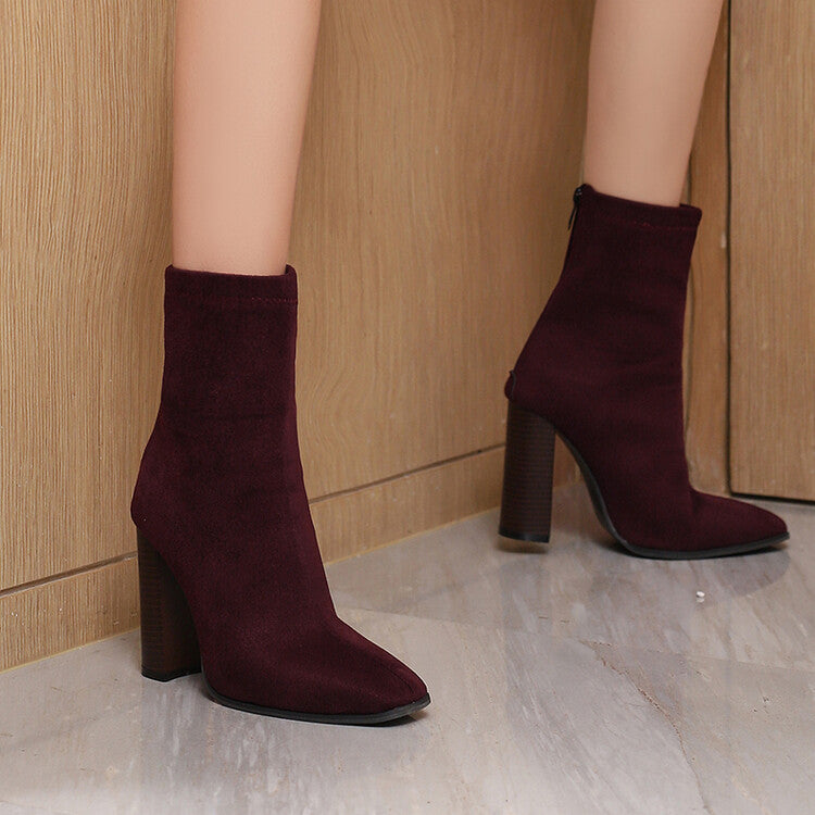 Women's Leopord Pattern Pointed Toe Square Heel Short Boots