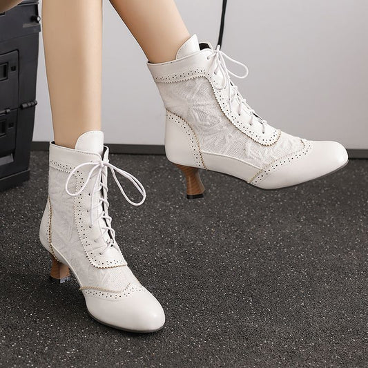 Women's Lace Up High Heel Ankle Boots