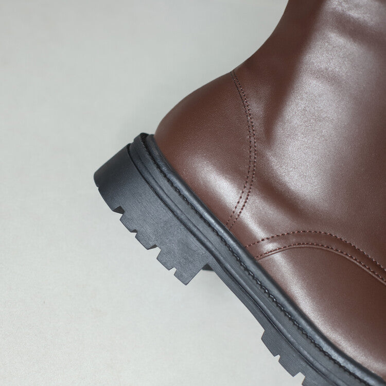 Women's Lace-Up Round Toe Flat Platform Knee High Boots