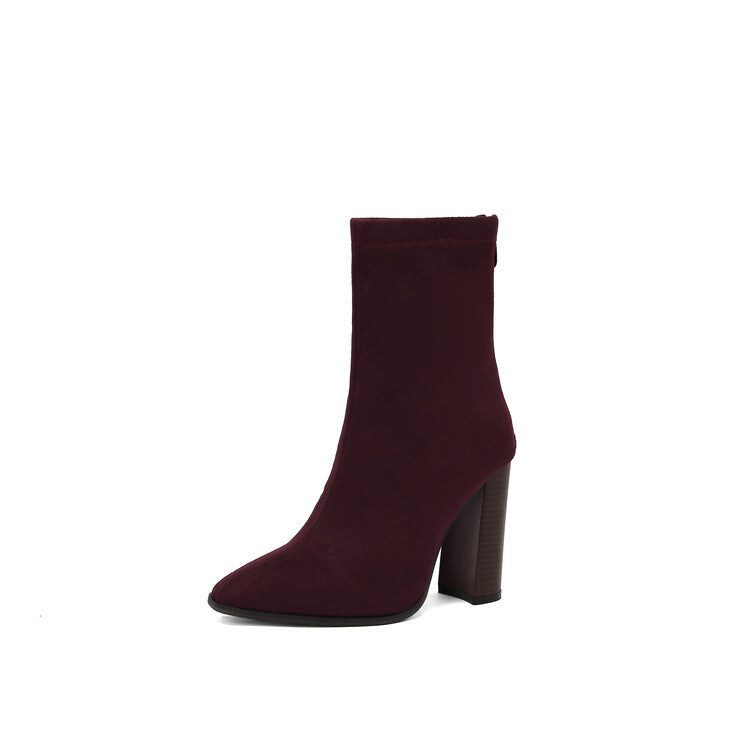 Women's Leopord Pattern Pointed Toe Square Heel Short Boots