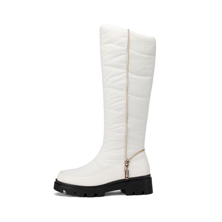 Women's Plush Down Waterproof Flat Platform Mid Calf Snow Boots