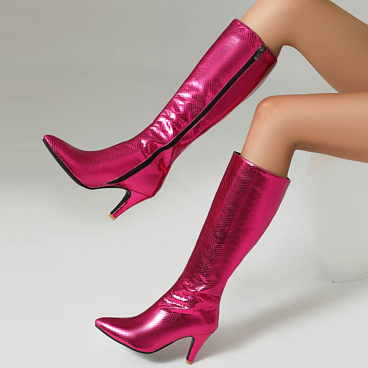 Women's Bling Pointed Toe Spike Heel Knee High Boots