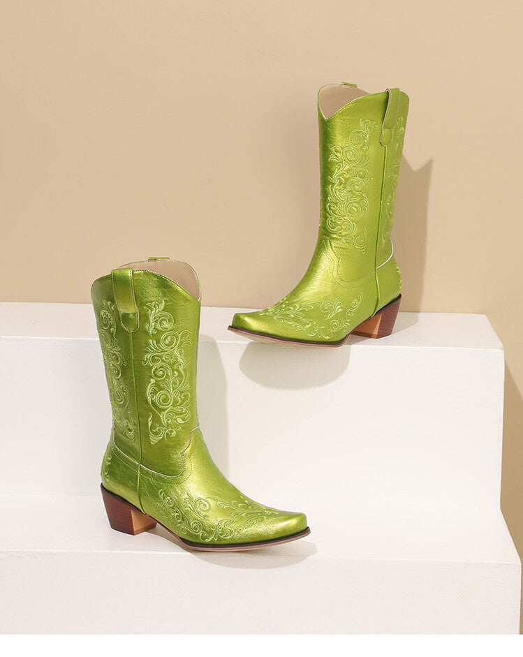 Women's Embroider Block Heel Western Boots