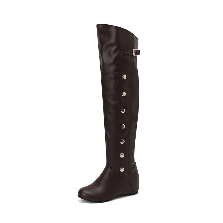 Women's Rivets Round Toe Increased Internal Over the Knee Boots
