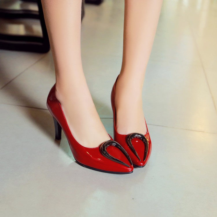 Ladies Pointed Toe High Heeled Chunky Heels Pumps