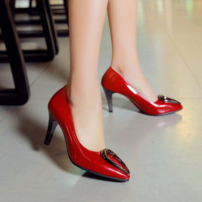 Ladies Pointed Toe High Heeled Chunky Heels Pumps